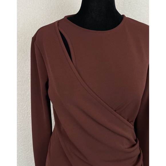 ZARA • Brown Keyhole Cutout Long Sleeve Bodycon Mini Dress - Picture 10 of 16
